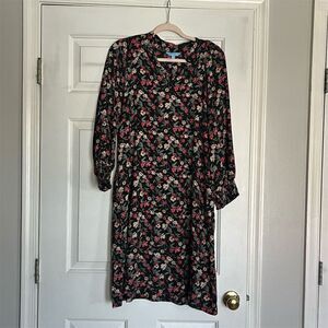 Draper James RSVP Women's M Black Floral Knee Length Dress Long Sleeve